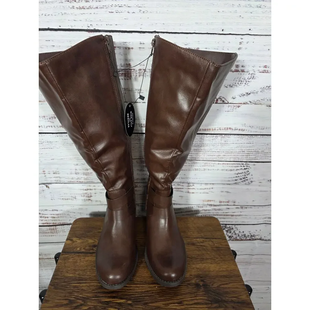 Style & Co Maliaa Riding Boots Womens 8 Brown Tall Buckle Knee High Boots